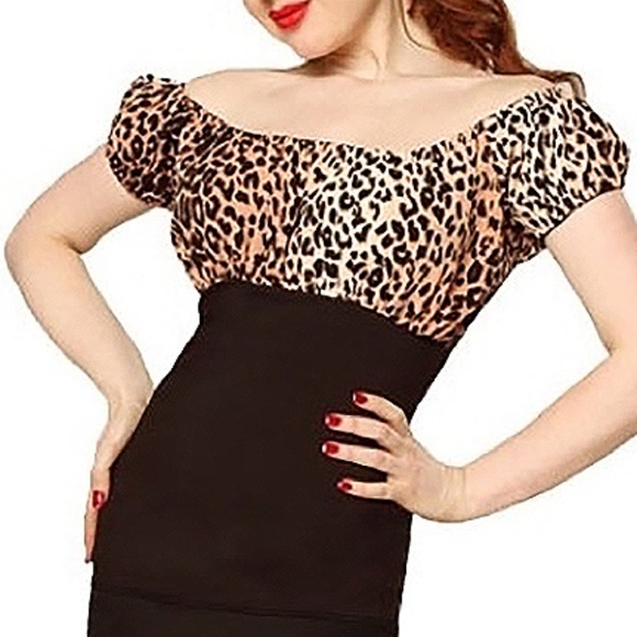 MODE MERR Leopard Print Fancy Vamp Bardot Wiggle Dress NWOT - Picture 2 of 12